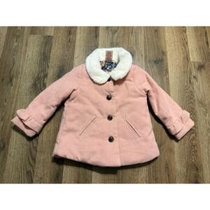 Max Studio Kids Jacket Girl Size 24M Pink Faux Fur Collar Ruffle Cuff Coat
